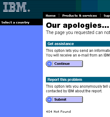 Pgina de error de IBM